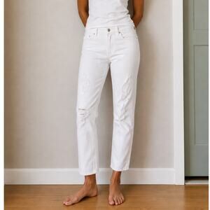 Frame Denim Le Garçon Distressed White Ankle Cropped Jeans Slim Straight Size 29